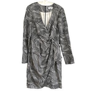 Trina Turk 100% Silk Zebra Dress Faux Wrap Long Sleeve Sz 4